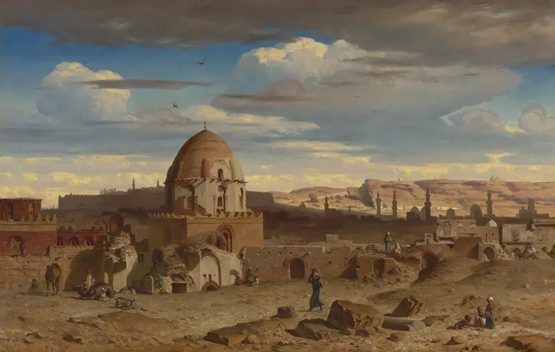 Oil painting by Prosper Marilhat depicting the necropolis and citadel in Cairo.