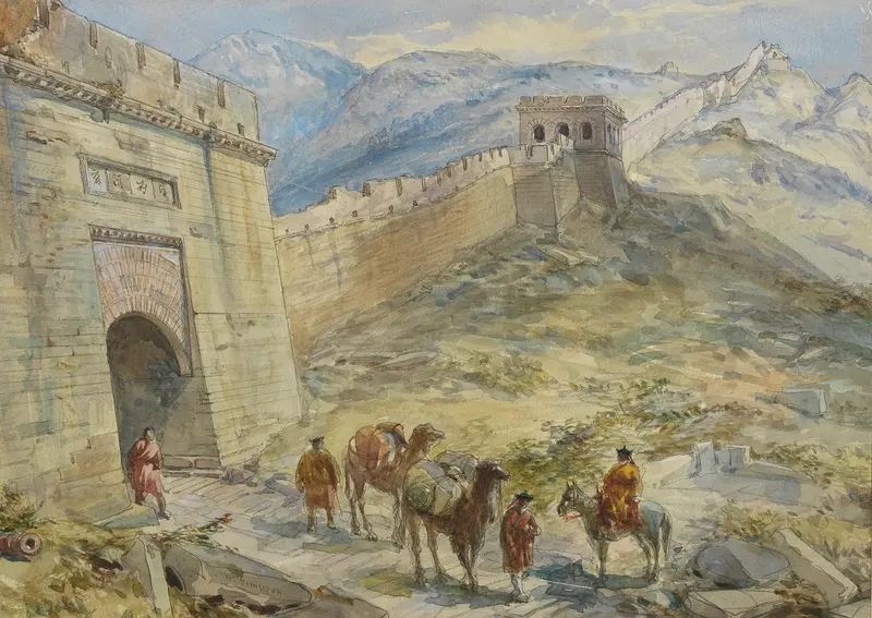 Landscape of The Great Wall of China, ink on paper by William Simpson