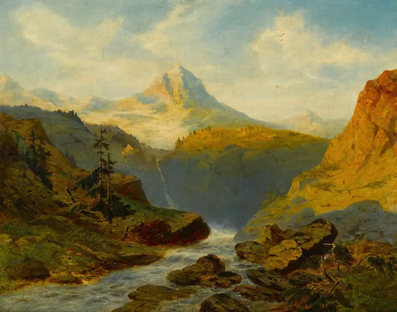 Landscape with a river and mountains, oil painting by Alexandre Calame