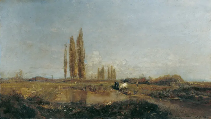 Landscape with a river and greenery, oil on canvas by Emil Jakob Schindler