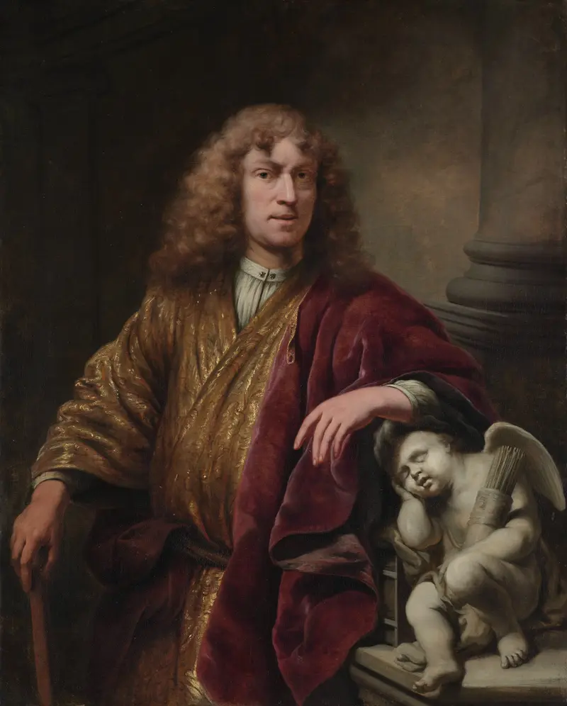 Self-Portrait by Ferdinand Bol, oil on canvas, artist in Japanese gown.