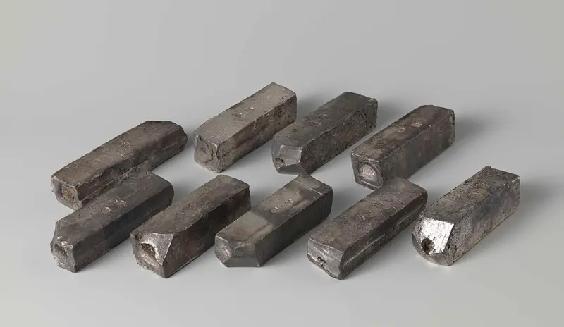 Engraving of silver bars from the wreck of the Slot ter Hooghe by Unknown Artist