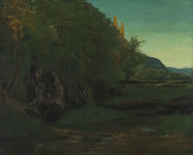 Landscape From Jura by Gustave Courbet, oil painting depicting hills and sky.