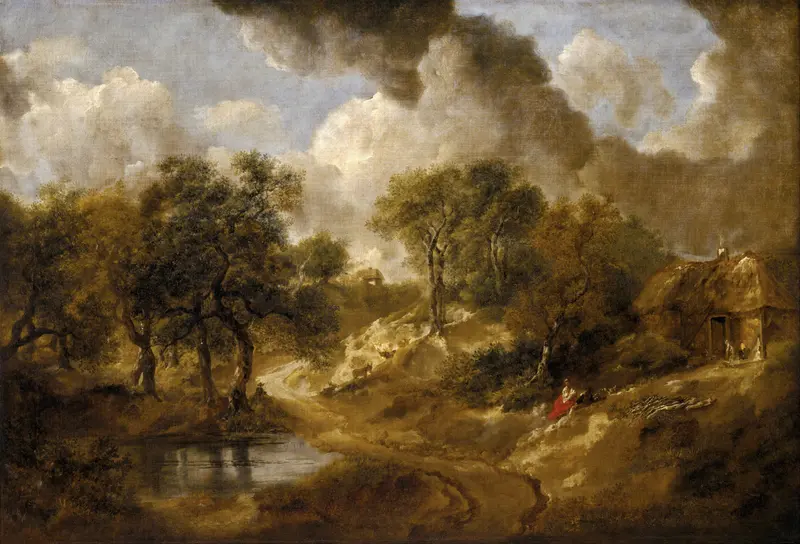 Landscape in Suffolk by Thomas Gainsborough, oil on canvas depicting rolling hills and soft light.