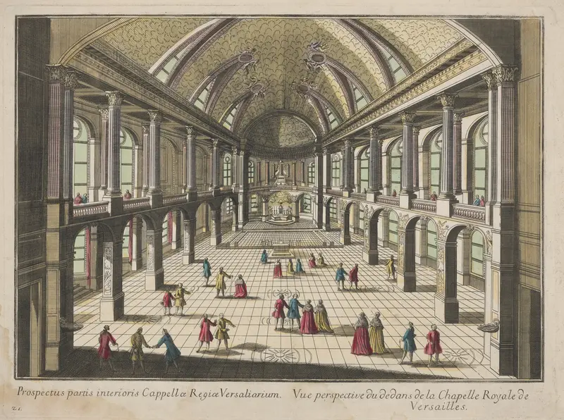 Perspective view of the Versailles Royal Chapel, ink on paper, unknown artist