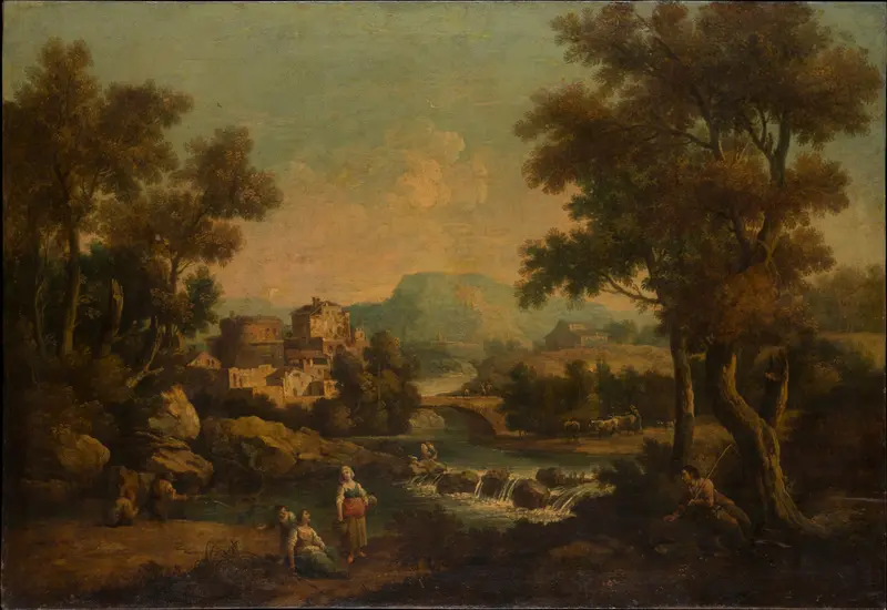 Italian landscape with a mountain stream, oil on canvas by Francesco Zuccarelli