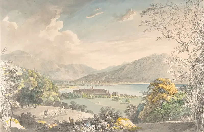 Landscape depicting a monastery at twilight, oil painting by Johann Georg von Dillis