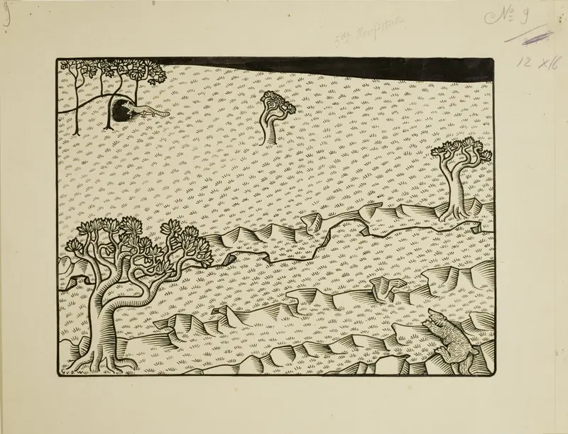 A bear delivers a message to a cunning fox in a symbolic representation of the fable.