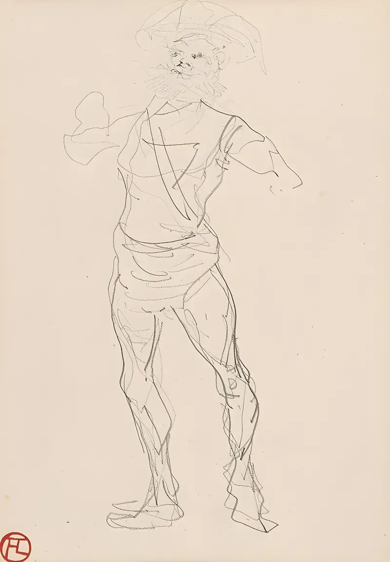A portrait of a standing man by Henri de Toulouse-Lautrec.