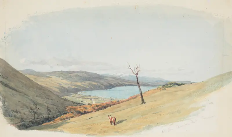 Landscape with rolling hills and paths, oil painting by James Crowe Richmond