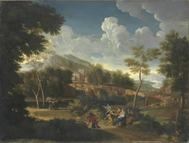 An Extensive Landscape With The Rest On The Flight Into Egypt, oil painting by Jan Frans Van Bloemen