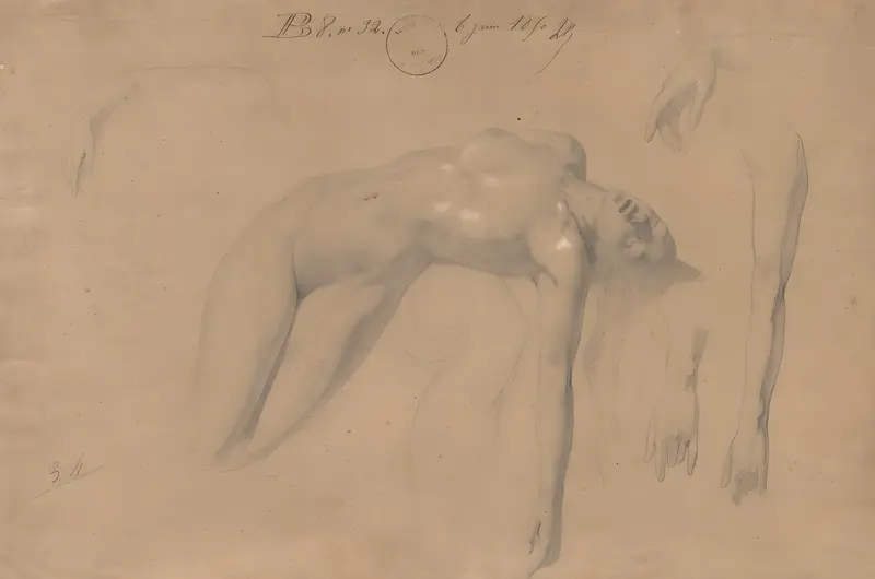A detailed depiction of a reclining female nude by William Bouguereau.