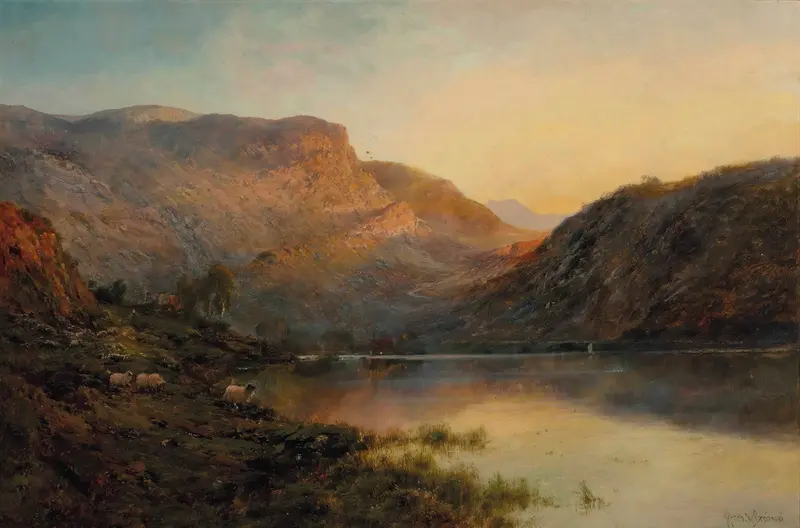 Twilight landscape with vibrant colors, oil on canvas by Alfred de Bréanski