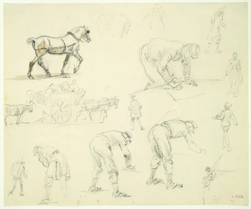 A painting depicting soldiers and cart horses by Isidore Pils.