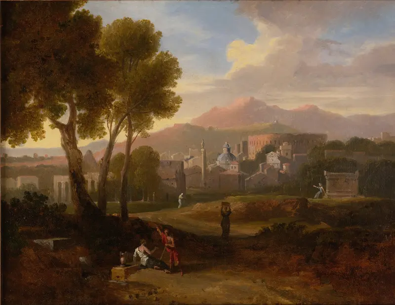 Landscape by Jan Frans Van Bloemen, Dutch Golden Age, depicting rolling hills and a soft sky.