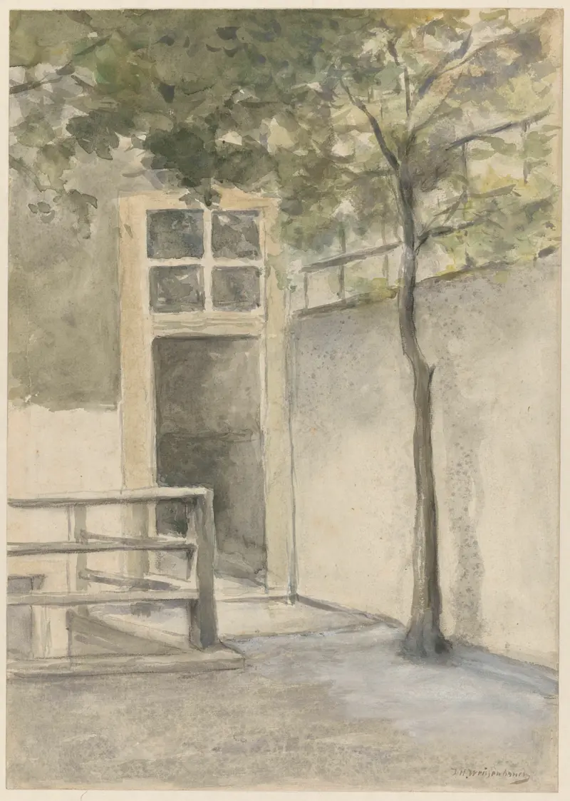 Interior scene with a courtyard and greenery, oil painting by Johan Hendrik Weissenbruch
