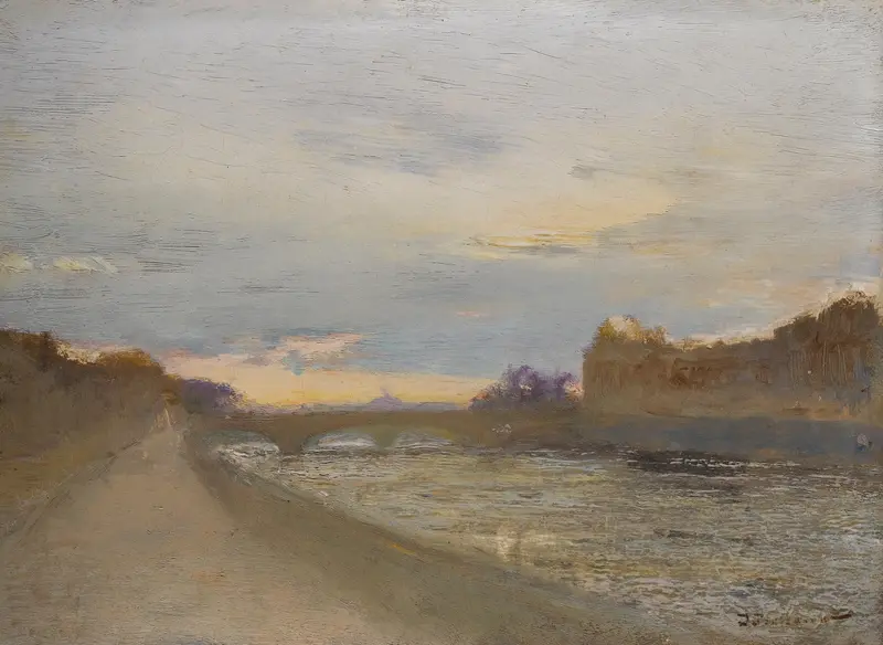 Evening View Of The Seine By The Louvre, oil painting by Ivan Pavlovich Pokhitonov