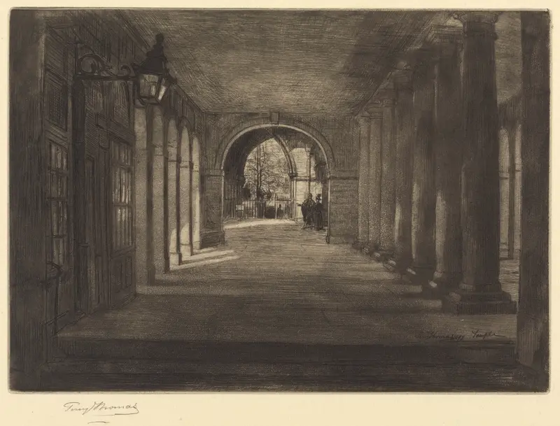The Temple, London by Percy Thomas, Victorian style, depicting architecture with light and shadow.