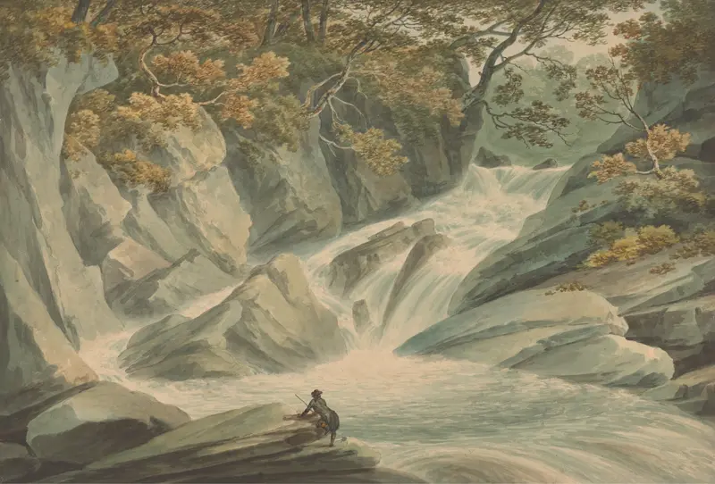Hafod; Upper Part of Cascade, watercolor on paper by John Warwick Smith