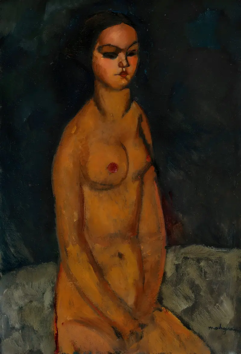 Amedeo Modigliani's 'Nu assis' features a seated nude figure with elongated forms.
