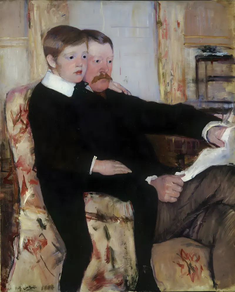 Portrait of Alexander J. Cassatt with his son Robert, showcasing familial affection and public stature.