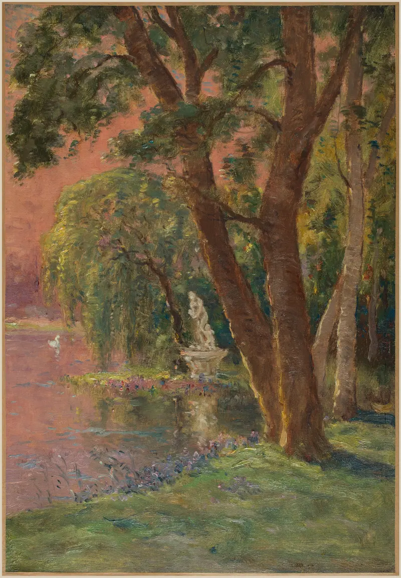 Oil painting by Marie-Joseph-Leon Clavel depicting Venus and Cupid at sunrise