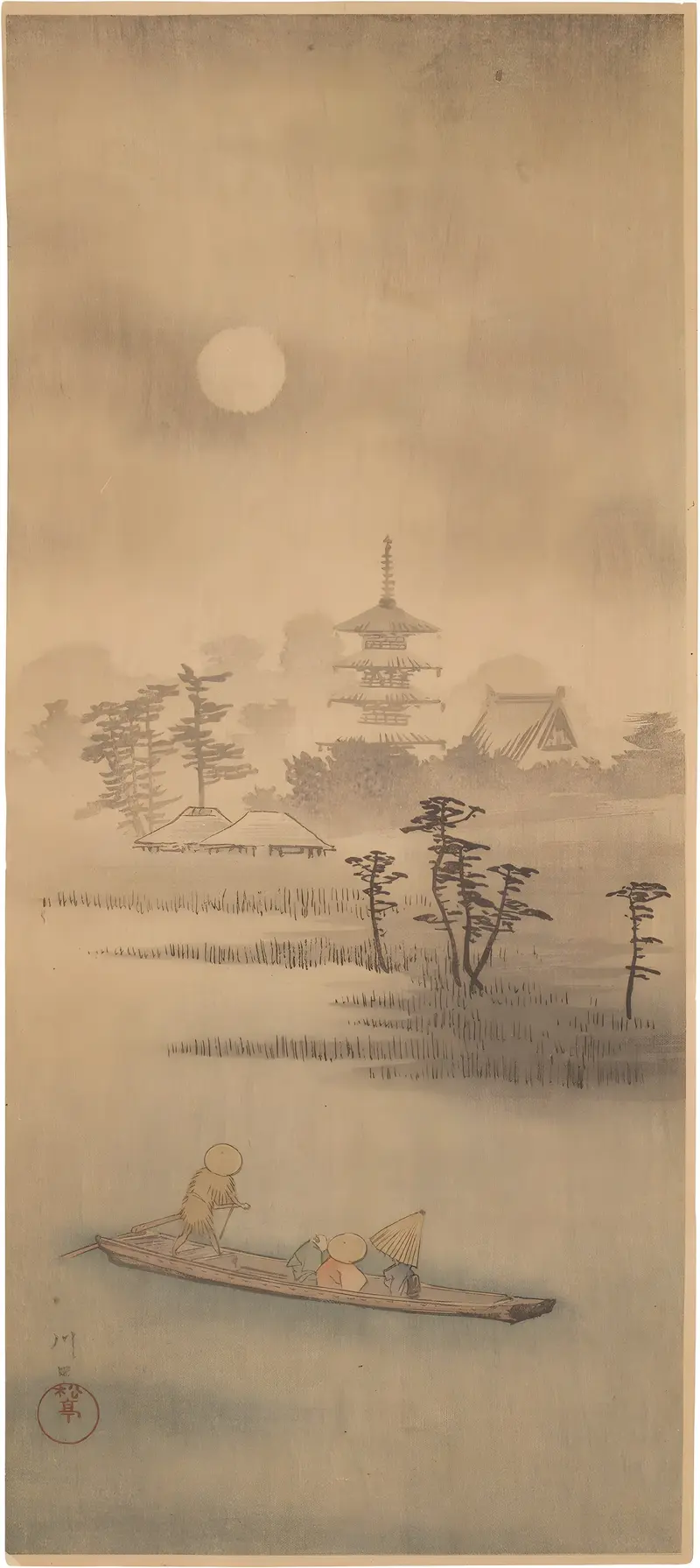 Kawaguchi by Takahashi Hiroaki, Ukiyo-e, depicting a serene landscape with delicate lines.