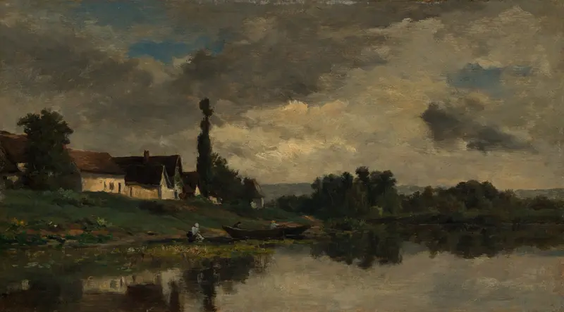 Portejoie on the Seine, oil on canvas by Charles François Daubigny, depicting a serene riverscape.