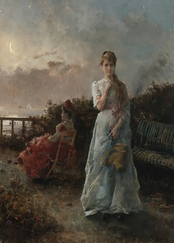 A serene marine scene depicting a sunset by the sea.