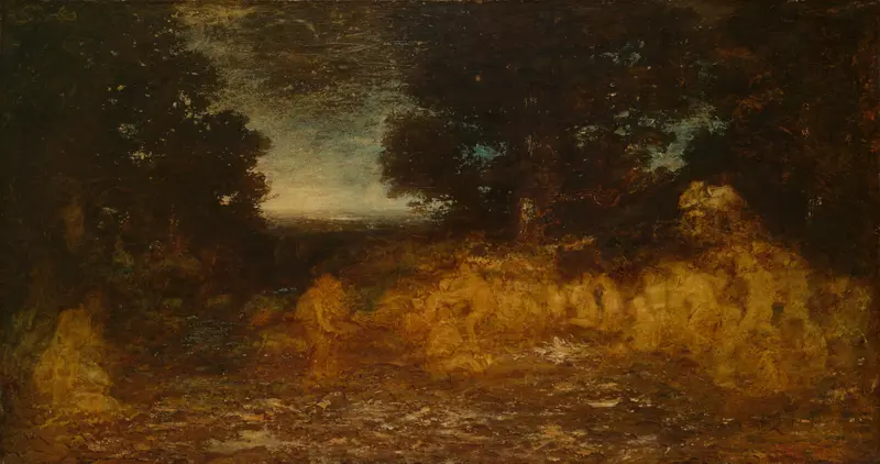 Ghost Dance (The Vision of Life) by Ralph Albert Blakelock, oil on canvas depicting a spectral figure in a forest.