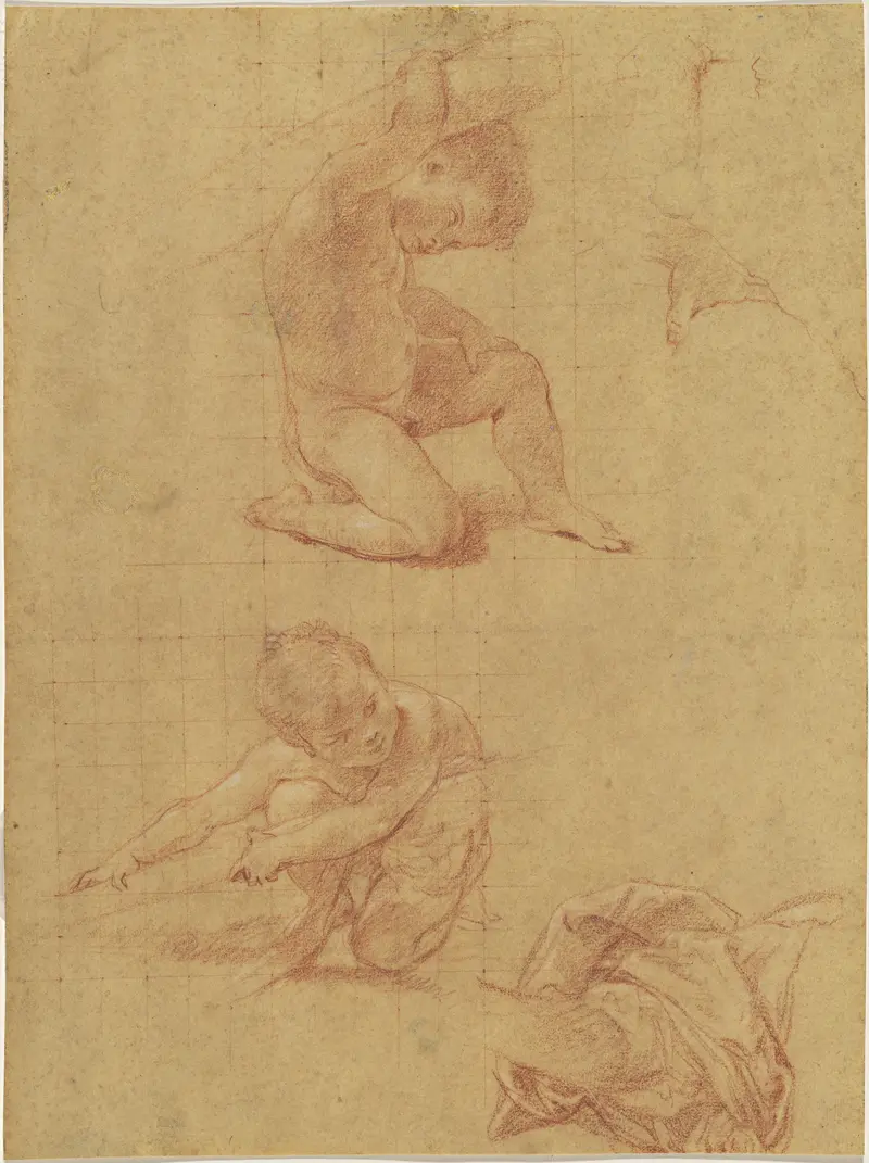 A painting of two nude children lifting a cudgel by Pompeo Batoni.