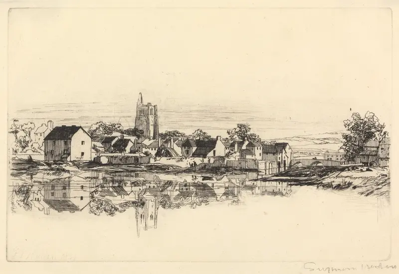 Landscape of Kidwelly Town by Francis Seymour Haden, etching