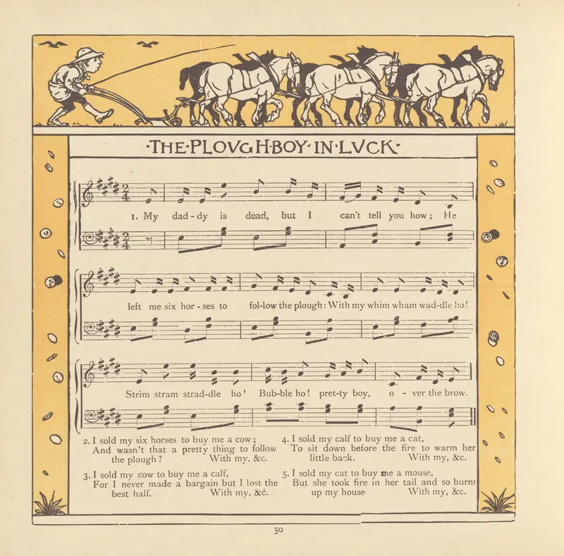 A depiction of a young ploughboy with a joyful expression in a rural setting.
