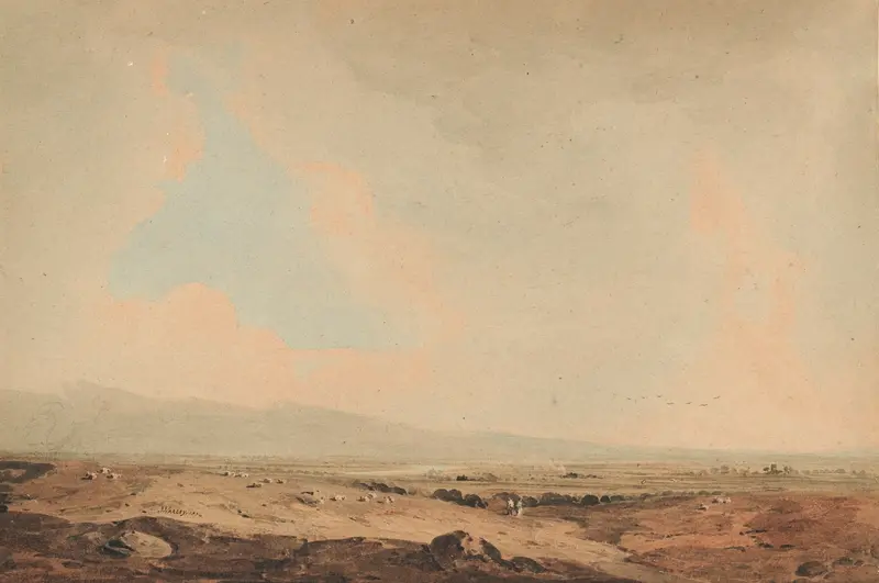 Vale of Clwyd, Wales by John Varley, oil painting depicting rolling fields and clouds