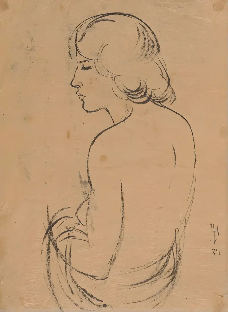 A profile view of a female figure by Hermann Lismann.