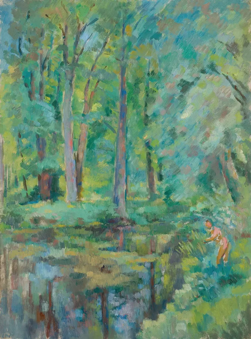 Nude figure in soft pastels, oil painting by Wacław Wąsowicz