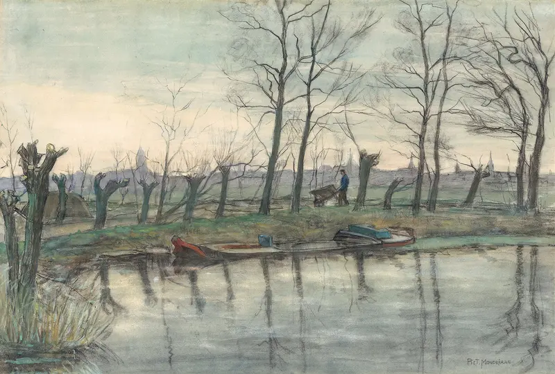 Amsterdam skyline viewed from the west, oil painting by Piet Mondrian