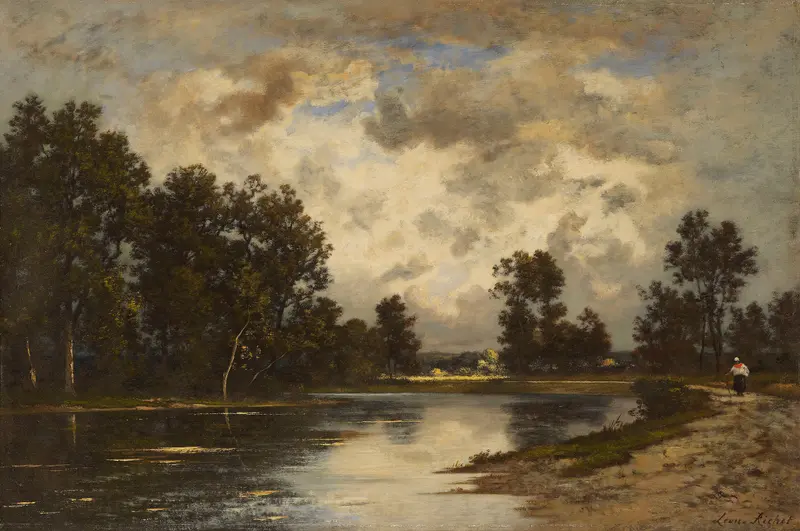 Pond at the edge of the forest, oil on canvas by Leon Richet
