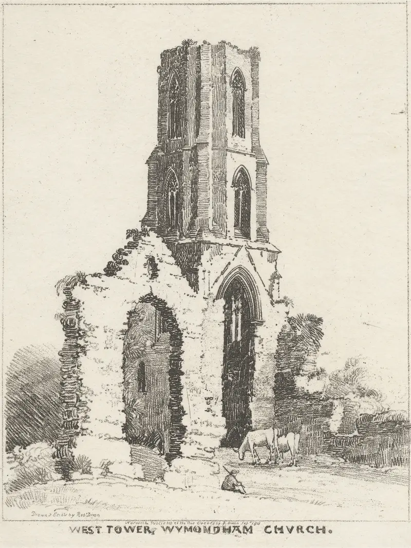 West Tower of Wymondham Church, watercolor on paper by Robert Dixon