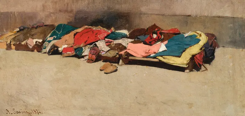 A vibrant market scene painted by Alberto Pasini.