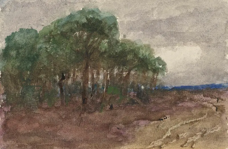 Landschap by Sientje Mesdag Van Houten, oil painting depicting a landscape with muted earth tones.