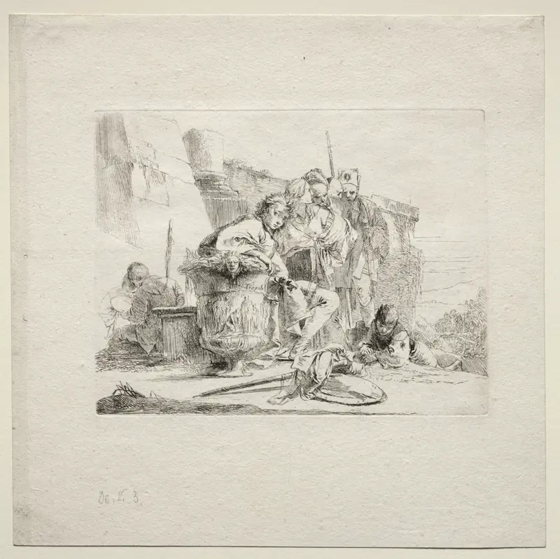 A young man leans against an urn in this Rococo portrait by Giovanni Battista Tiepolo.