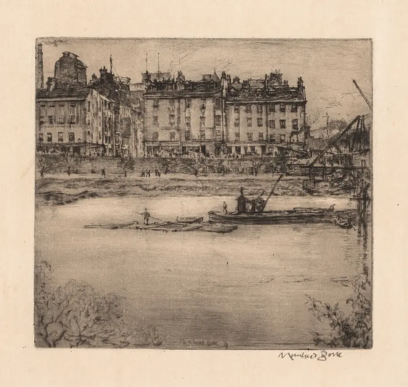 Etching by Muirhead Bone depicting Gorbals architecture