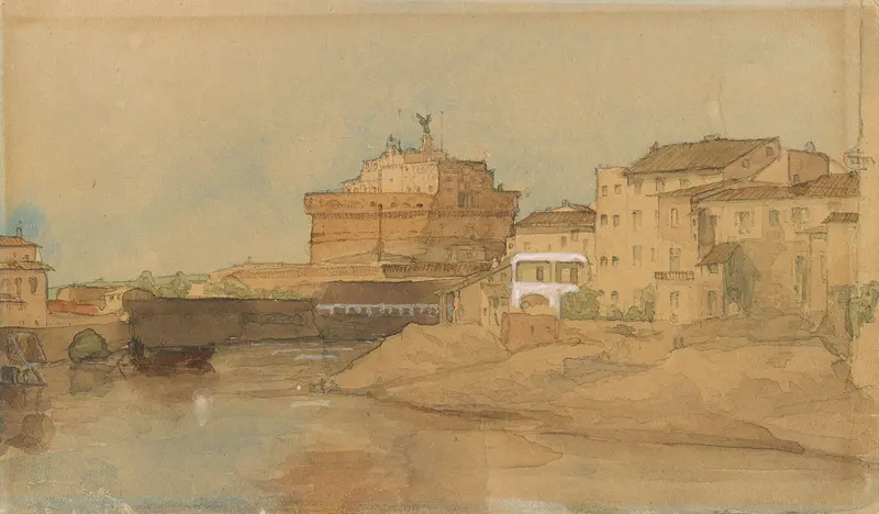 Oil painting by James Holland depicting Castel Sant’ Angelo and the Tiber river.