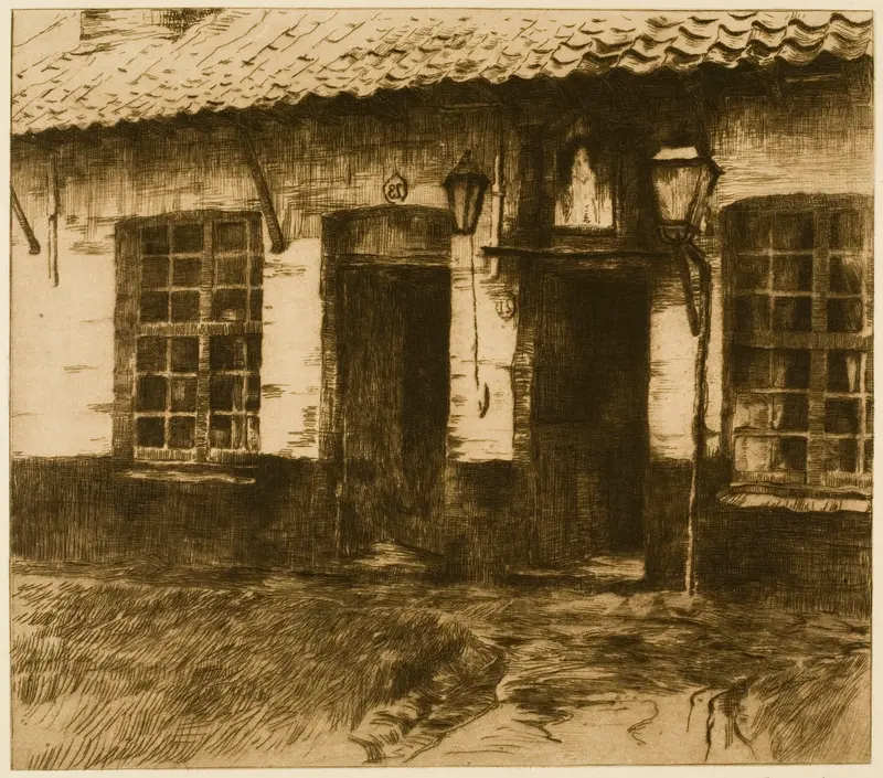 Houses of the Poor, oil on canvas by Albert Baertsoen, depicting a somber urban neighborhood.