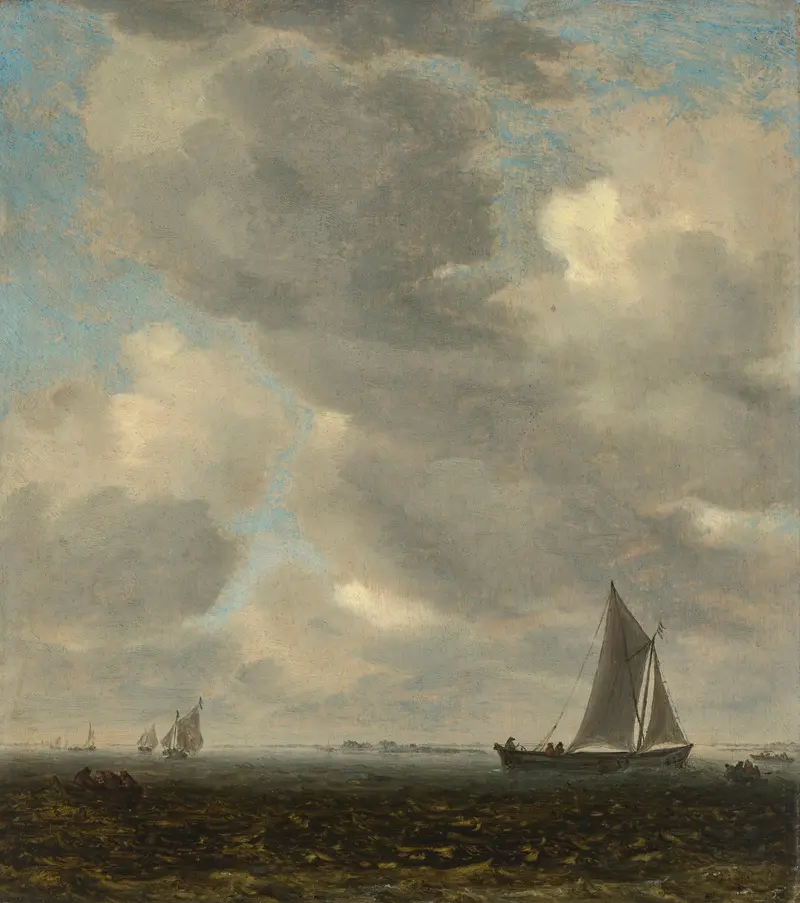 Estuary scene with light shipping, oil on canvas by Salomon van Ruysdael