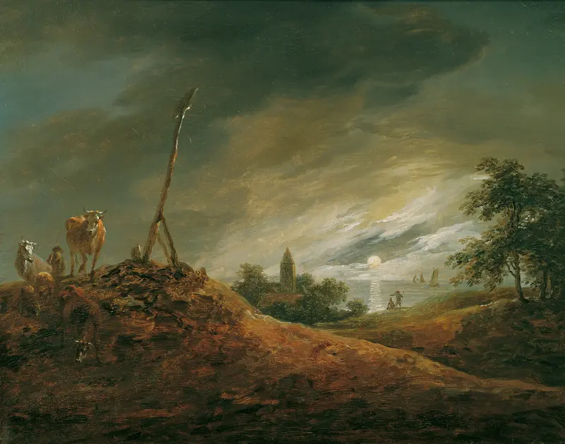 Twilight landscape with hills and sky, oil on canvas by Johann Christian Brand
