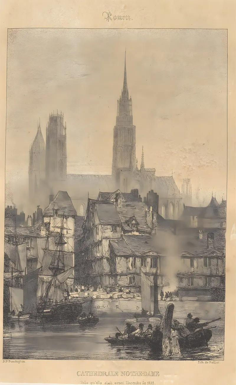 Rouen – Cathedrale Notre-Dame by Richard Parkes Bonington, oil painting depicting gothic architecture.
