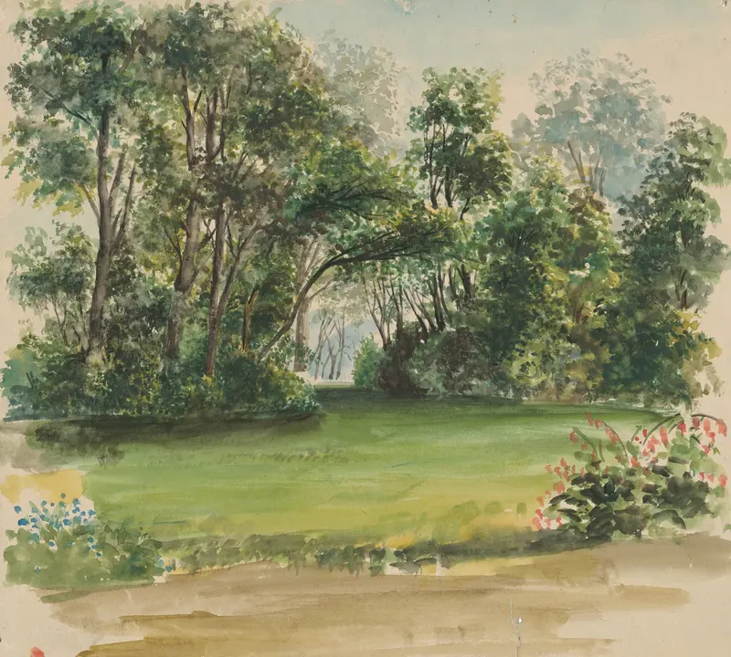 Park in Strážky by Ladislav Mednyánszky, oil on canvas depicting a tranquil landscape with trees and light.