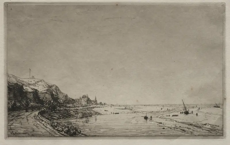 View from Port du Dives by Maxime Lalanne, oil on canvas depicting a coastal landscape.